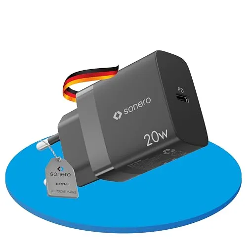 sonero USB C Ladegerät, Ladestecker Adapter, Netzteil 20 Watt Schnellladegerät kompatibel mit Apple iPhone 15, Samsung, Tablet, Laptop uvm, Mehrfach PD Charger, Schwarz