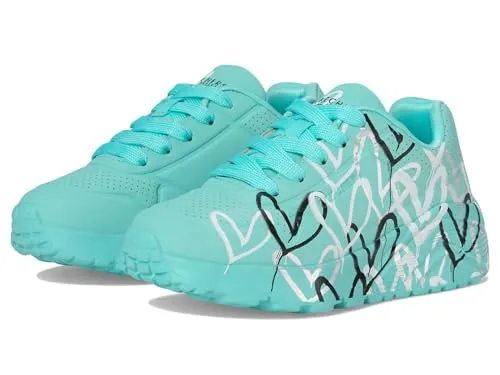 Skechers x JGoldcrown Uno Lite - Metallic Love Sneakers für Kinder - 36 - Stylische Sneaker mit ikonischem #Lovewall Design von JGoldcrown, ausgestattet mit luftgekühlten Komfort-Einlegesohlen für maximalen Tragekomfort.