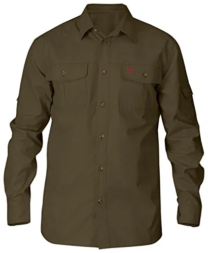 Fjällräven Herren Singi Trekking Hemd langarm - Dark Olive - Robustes Trekking-Hemd aus G-1000 Original, vorgewaschen für hohen Tragekomfort. Mit praktischen Belüftungsöffnungen und mehreren Taschen ideal für Abenteuer in der Natur.