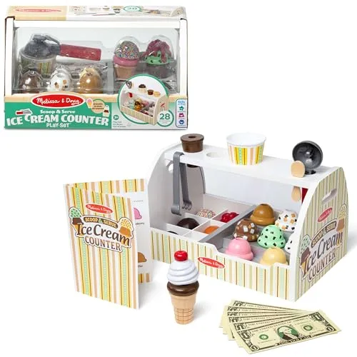 Melissa & Doug Eisdiele aus Holz - Spielmöbel für kreative Rollenspiele, fördert Feinmotorik und soziale Interaktion. Mit realistischen Details und umfangreichem Zubehör für ein eigenes Eiscafé.