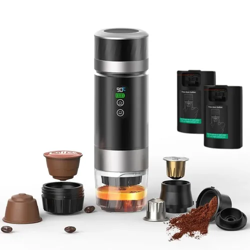 Goldstern-Tech Reisekaffeemaschine Espresso To Go – 3-in-1 mit 20 Bar und Dual-Akku - Kompakte 3-in-1 Espressomaschine für Reisen und Büro. Mit integriertem Heizsystem und zwei austauschbaren Akkus für flexiblen kabellosen Einsatz. Genießen Sie frisch gebrühten Espresso überall!