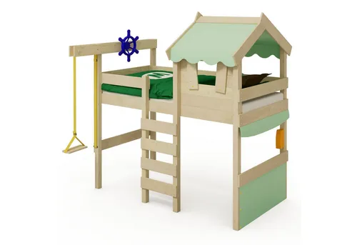 Wickey Kinderbett Hochbett aus Holz Crazy Gloomy – Robustes Abenteuerbett für Kinder (Etagenbett mit Kletterleiter für Kinder), Massivholz