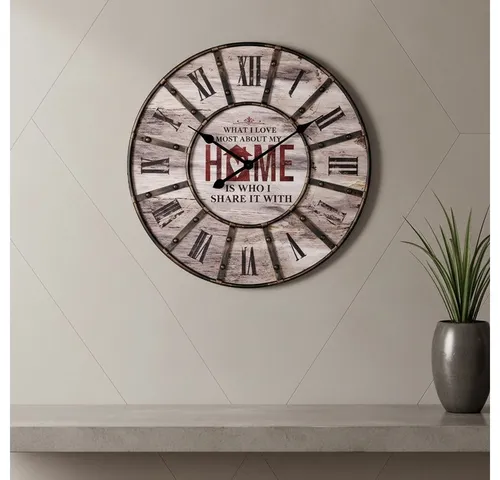 Feel2Home XXL Wanduhr im Shabby Chic Design - Dekorative XXL Wanduhr mit nostalgischem Charme, Durchmesser 60 cm, edler Metallkranz und praktischem Wandaufhänger – ideal für stilvolle Akzente in jedem Raum.