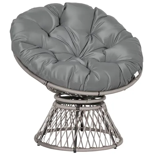 Outsunny Papasansessel Grau, 360° drehbar, Gartenmöbel - Genießen Sie entspannte Stunden im stilvollen Outsunny Papasansessel. Robustes Stahlgestell, pflegeleichtes PE Rattan und ein abnehmbares Polster sorgen für höchsten Komfort. Ideal für Garten, Terrasse oder Wohnraum!