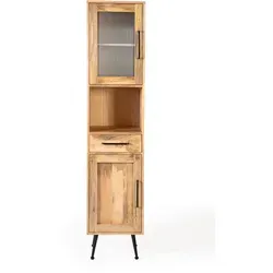 Carla&Marge Riffelution Bad-Hochschrank aus Mangoholz und Eisen - Schwarz - Moderner Bad-Hochschrank mit edlem Mangoholz und robustem Eisenrahmen. Bietet großzügigen Stauraum und setzt stilvolle Akzente in Ihrem Badezimmer. Ideal für eine zeitgemäße Einrichtung.