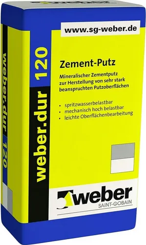 weber.dur 120 mineralischer Zement-Putz 30kg - Hochwertiger mineralischer Putz für innen und außen, ideal für eine langlebige und atmungsaktive Oberflächenbeschichtung.