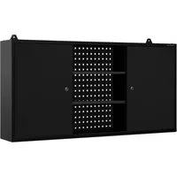 Jan Nowak Hängeschrank Werkzeugschrank BEN mit Lochwand - Praktischer hängender Werkzeugschrank von Jan Nowak mit 2 verstellbaren Fachböden und abschließbaren Fächern. Ideal für platzsparende Aufbewahrung in Garagen oder Kellern. Robuste Konstruktion aus Stahl in elegantem Schwarz.