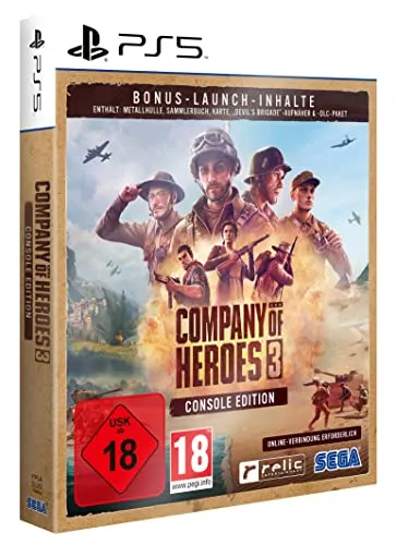 Company of Heroes 3 Launch Edition (Metal Case) für PS5 - Echtzeitstrategie-Spiel mit beeindruckender Grafik und der größten Einzelspielerkampagne der Serie. Inkl. Metal Case, Devil's Brigade Patch und Collector's Book für Sammler.