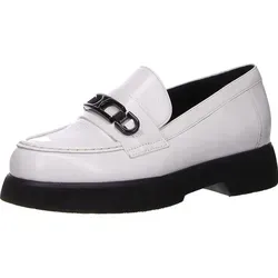 Högl Damen Slipper in Weiß, Größe 37,5 - Elegante Mokassins - Elegante Damen Slipper aus hochwertigem Leder mit edlem Wetlack-Finish. Der flache Blockabsatz sorgt für Komfort, während die schwarze Gummisohle Stabilität bietet. Ideal für stilvolle Auftritte im Alltag.