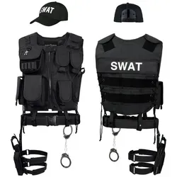 Black Snake® SWAT FBI Police Security Kostüm inkl. Einsatzweste, Pistolenholster, Gürtel, Handschellen und Baseball Cap - XL/XXL - SWAT