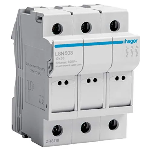 Hager LSN503 3P 32A 400V L38 3M, Weiß - Hochwertiger Sicherungshalter für sichere Stromversorgung, 3-polig und ideal für innovative Installationen.