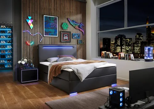 meise.möbel Boxbett Candela mit Bettkasten, Topper & LED-Beleuchtung - Platzsparendes Boxbett mit Bettkasten für optimalen Stauraum. Der bequem gepolsterte Topper und die LED-Beleuchtung sorgen für ein modernes Ambiente und hohen Schlafkomfort.