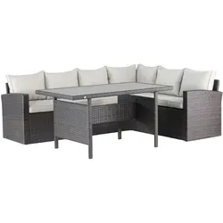 Mandalika Garden MILOS Polyrattan Ecklounge Gartenmöbel Sitzgruppe - Braun - Hochwertige Ecklounge von Mandalika Garden, bestehend aus einer Eckbank und Tisch mit pflegeleichter Glasplatte. Wetterfest, stabil und mit extra hohen Kissen für optimalen Komfort. Ideal für entspannte Stunden im Garten.