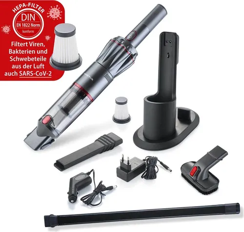 Genius Neu Invictus One 1.0 Handstaubsauger 12-TLG grau - Beutelloser, kabelloser Handsauger mit 11000PA HEPA Filter, Tierhaarbürste und 180ml Behälter, ideal für gründliche Reinigung in kleinen und großen Haushalten