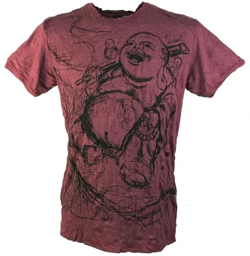GURU SHOP Sure Herren T-Shirt Happy Buddha - Bordeaux, Baumwolle, Size:L