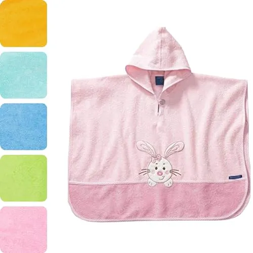 Morgenstern Badeponcho Kinder 1–3 Jahre mit Kapuze – 100% Baumwolle OEKO TEX® Handtuchponcho Kleinkind – Weicher Strandponcho mit Motiv, Farbe: rosa