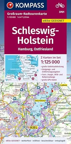 KOMPASS Großraum-Radtourenkarte 3701 Schleswig-Holstein, Hamburg, Ostfriesland 1:125.000: 2 Karten im Set, reiß- und wetterfest, GPS-Daten zum Download (KOMPASS Großraum Fahrradkarte, Band 3701)