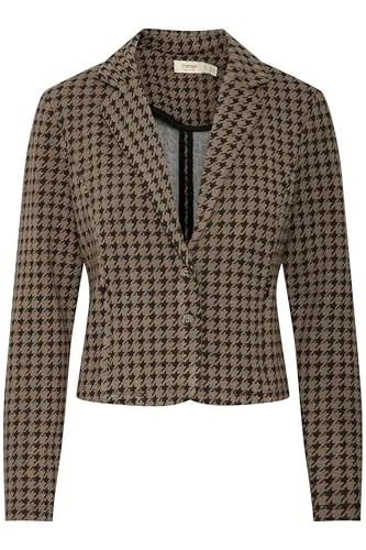 fransa FRNOREEN Damen Blazer Longblazer/Kurzblazer Jacke Knopfverschluss Muster Regular fit, Größe:M, Farbe:Walnut Mix (203392)