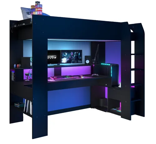 Parisot Hochbett Online mit Schreibtisch und LED Beleuchtung - Hochbett für Kinder und Jugendliche, inklusive Schreibtisch und farbwechselnder LED-Beleuchtung für kreatives Spielen und Lernen.