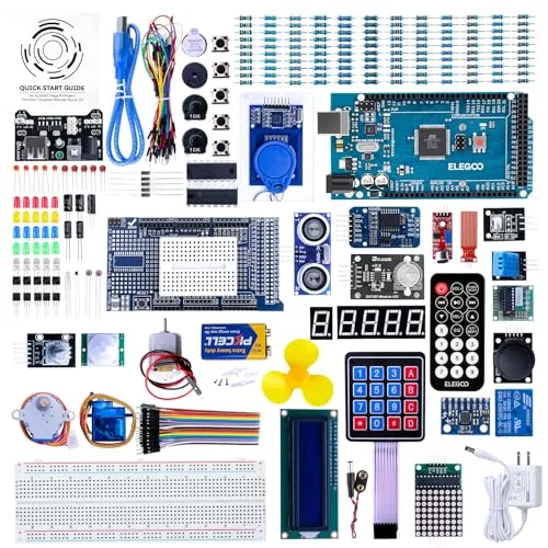ELEGOO MEGA-R3 Starter Kit für Arduino - Umfassendes Starterkit mit über 200 Komponenten, ideal für Einsteiger. Inklusive PDF-Tutorial mit über 35 Lektionen und einfacher Handhabung dank vorinstallierter Bauteile.
