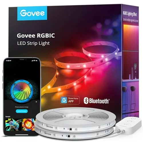 Govee LED Strip 20m, RGBIC mit Segmentcontrol und Musik Sync - LED Streifen mit 20m Länge, 64 Szenenmodi und App-Steuerung für individuelle Farbgestaltung und Synchronisation mit Musik – ideal für stimmungsvolle Beleuchtung in Ihrem Zuhause.