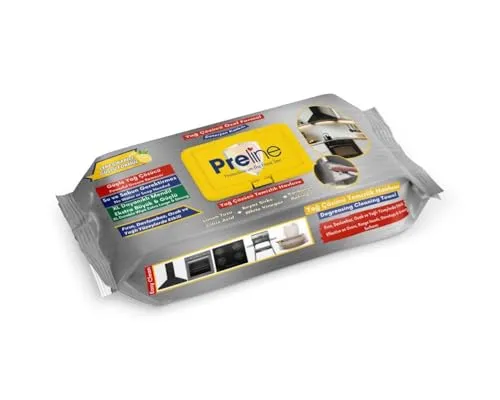 Preline Fettlöser Reinigungstücher, XL Starke & Große Tücher, Mit Weißem Essig & Natron, Zitronenduft, Entfernt Fett & Schmutz, Natürlich & Chemiefrei, Für Küche Herd & Backofen, 60 Stück (1)