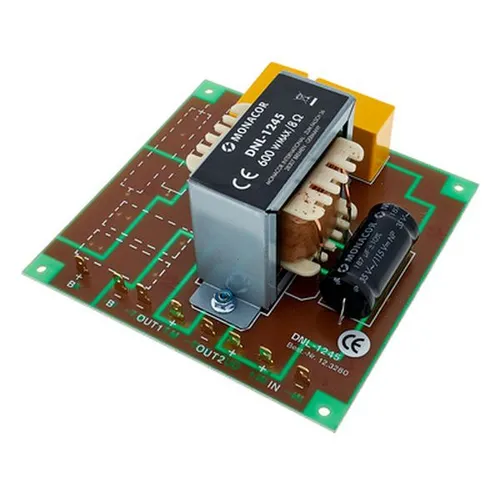 Monacor DNL-1245 Bass-2-Wege-Weiche - Frequenzweiche für PA mit hoher Belastbarkeit von 600 W; ausgestattet mit Folien-Kondensatoren und Trafokernspule für beste Klangqualität.