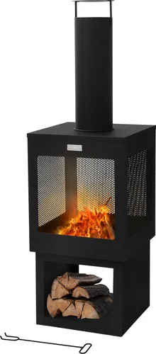 Gartenkamin Terrassenofen mit Schornstein - Grill für den Außenbereich, pulverbeschichteter Stahl sorgt für Wetterbeständigkeit und Langlebigkeit. Integrierter Schornstein ermöglicht kontrollierte Rauchableitung – ideal für gemütliche Abende im Garten.