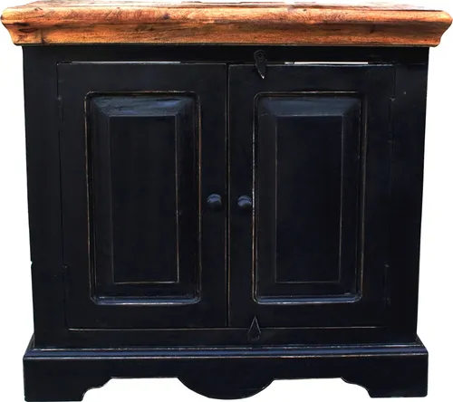 SIT Möbel Bad-Unterschrank CORSICA 2 Türen - Waschbeckenunterschrank aus Mango und MDF, stilvoll in Schwarz mit honigfarbiger Deckplatte, ideal für elegantes Badezimmerdesign.