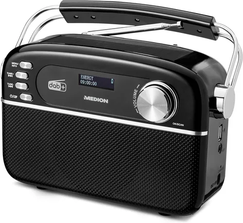 Medion Radio DAB+ - Tragbares AM/FM/UKW-Radio mit Bluetooth 5.3, Retro-Design und integrierter Akku für vielseitigen Musikgenuss