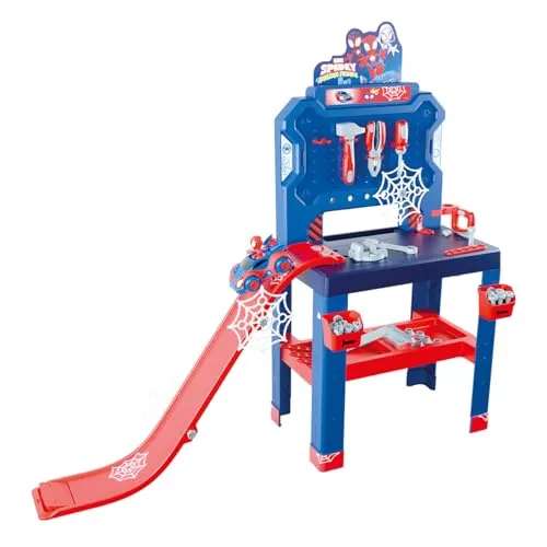 Smoby Spidey Werkbank mit Sprungschanze - Kunststoffspielzeug für Kinder ab 3 Jahren – Fördert Kreativität und motorische Fähigkeiten mit zahlreichen Werkzeugen und einer aufregenden Nagel-Spielfunktion!