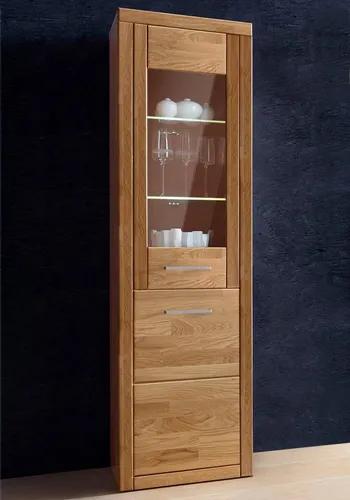 OTTO home Vitrine LOGO B/T/H: 50/42/180cm, 5Fächer, 3 Einlegeboden verstellbar. Kopus&Leisten aus Massivholz, Korpus aus Melamin, Türanschlag L/R