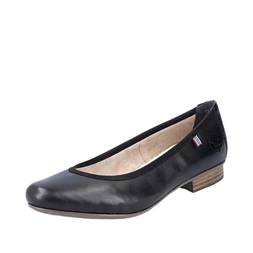Rieker Damen Halbschuhe 51994 - Elegante Ballerinas - Hausschuhe aus glanzschwarzem Glattleder, ultra bequem mit extra weicher Decksohle und schockabsorbierender Laufsohle für höchsten Komfort bei jedem Schritt.
