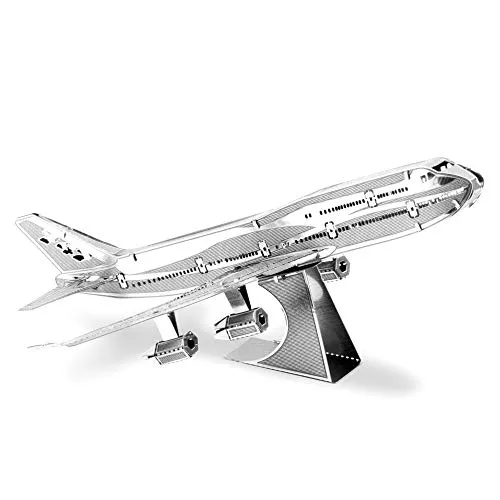 Fascinations MMS004 Metal Earth Metallbausätze - Flugzeug Commercial Jet Boeing 747, lasergeschnittener 3D-Konstruktionsbausatz, 3D Metall Puzzle, DIY Modellbausatz mit 1 Metallplatinen, ab 14 Jahre