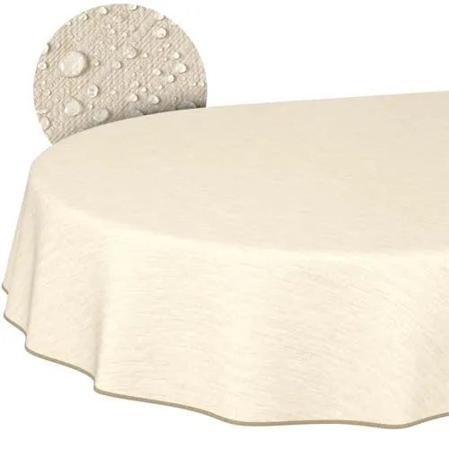 Wachstuchtischdecke Creme 220 x 140 cm oval - Pflegeleicht & Wasserabweisend - Elegante, abwaschbare Wachstuchtischdecke in Creme mit Leinen-Optik. Ideal für Outdoor-Events und pflegeleicht – einfach mit einem feuchten Tuch reinigen. Perfekt für Garten, Balkon und Terrasse!