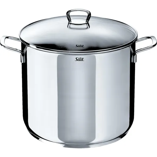 Silit Gemüse- Suppentopf Induktion 28cm - Hochwertiger Kochtopf (12l) aus rostfreiem Edelstahl, ideal für Induktion und Backofen bis 250°C. Perfekte Wärmeverteilung für gleichmäßiges Garen von Gemüse und Suppen.