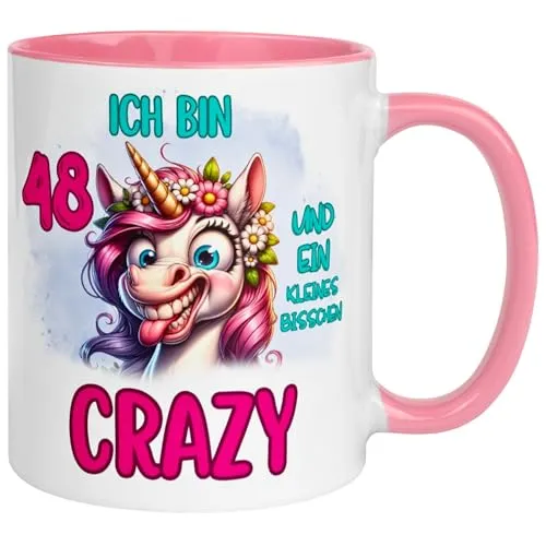 Geburtstag Frauen Geschenk Tasse | Ich bin 48 und ein kleines bisschen crazy | Lustige Geschenk Geburtstagstasse mit Spruch 48. Geburtstag | 48ter Geburtstag - Witziges Geburtstagsgeschenk Frau 48
