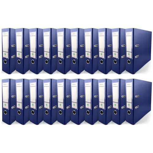 Netuno 20x Aktenordner DIN A4 Dunkelblau Ekobox 2-Ring-Mechanik 8cm Kunststoff Büroordner Ringmappe PP farbig breit