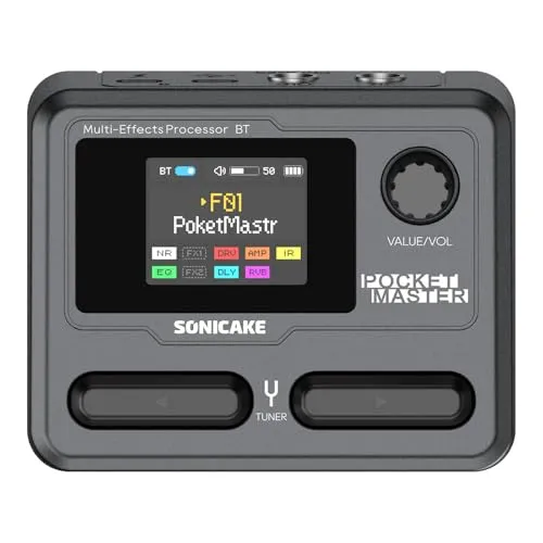 SONICAKE Gitarren Effektpedal Multi-Effekte - E-Gitarren-Multieffektpedal mit 9 Effektmodulen, 100 Presets und BT-Audioverbindung für kreative Musikproduktion unterwegs.
