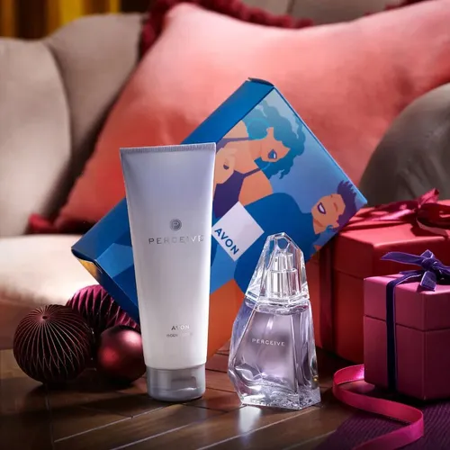 AVON Cosmetics Eau de Parfum Perceive 50 ml, Taschenspray, Korperlotion für Sie Geschenkbox 3-tlg., 3-tlg., Enthält Körperlotion, Parfum, Taschenspray in eleganten Geschenkbox.