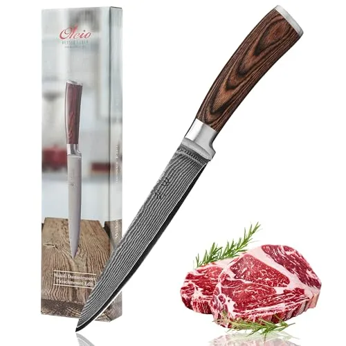 Wakoli Edib Damast Fleischmesser – 18 cm Klinge aus 67 Lagen Damaststahl - Kochmesser mit scharfem VG10 Kern, ideal zum Tranchieren von Fleisch und Fisch. Ergonomischer Pakkaholzgriff sorgt für ermüdungsfreies Arbeiten. Perfekt als Geschenk in eleganter Verpackung.