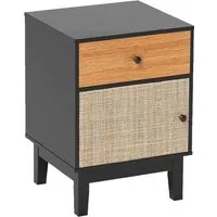 Costway Nachttisch Rattan Schwarz mit Stauraum 40x39x55 cm - Eleganter Rattan-Nachttisch in Schwarz, ideal für stilvolle Akzente im Schlafzimmer. Mit geräumiger Schublade und Schrank bietet er praktischen Stauraum und ist auf stabilen Massivholzbeinen gefertigt.