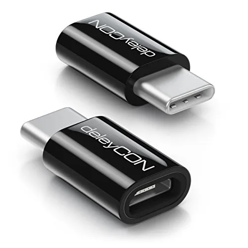 deleyCON 2 Stück USB-C Adapter - Micro-USB Buchse zu USB C Stecker - zum Laden & Synchronisieren für Apple Samsung Google Huawei Xiaomi Handy Smartphone Tablet Laptop Adapter - Schwarz