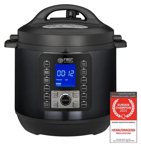 TZS FIRST AUSTRIA Multikocher 1000 W - Multikocher mit 6 l Schüssel, ideal für vielseitiges Kochen. Mit 12 Programmen und Warmhaltefunktion – perfekt für stressfreies Kochen.