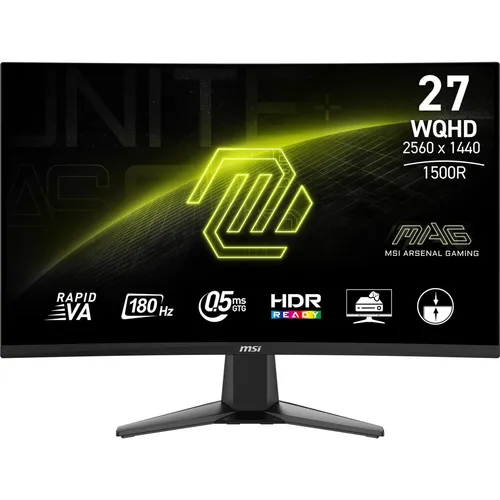 MSI MAG 27CQ6F - 27 Zoll Curved Gaming-Monitor - Monitore mit QHD-Auflösung und 180 Hz Bildwiederholfrequenz, ideal für flüssiges Gaming ohne Verzögerungen, mit Blaulichtfilter für augenschonendes Spielen.