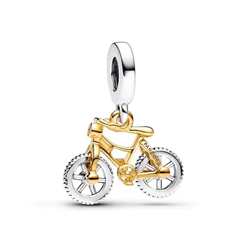 PANDORA Moments Bicolor Fahrrad Charm-Anhänger - Charm-Anhänger aus Sterling Silber mit drehenden Rädern, symbolisiert Freiheit und Abenteuer, kompatibel mit Pandora Moments Armbändern.