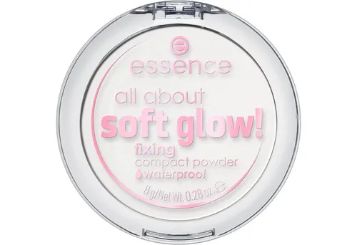 Essence Puder all about soft glow! fixing compact powder waterproof, 3er Pack, wasserfest, langanhaltend, fixierend, leichte Deckkraft