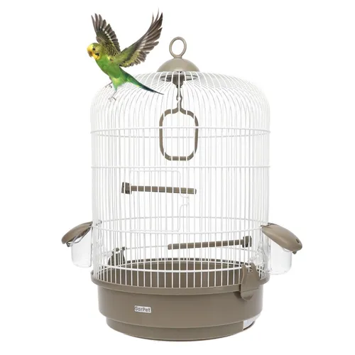 Vogelkäfig für Papageien, Wellensittiche & Kanarienvögel - Rund & Mobil - Hübscher, runder Vogelkäfig, ideal für den Balkon oder Urlaub. Mobil und einfach zu befüllen, mit Sitzstangen und Schaukel für glückliche Vögel. Größe: Ø 32 cm, Höhe 48 cm.