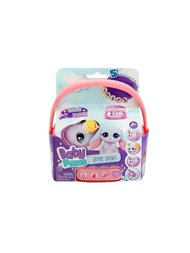 Baby Paws Just Born Bunny - Niedliches interaktives Spielzeug für Kleinkinder ab 18 Monaten. Pflege deinen neuen Freund mit Licht- und Klangfunktionen, praktischer Transportbox und viel Zubehör für stundenlangen Spielspaß.