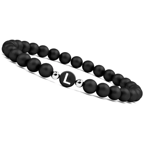 GD GOOD.designs Armband mit Buchstaben | Pärchen Partnerarmband mit Perlen (Buchstabe L) | Geschenk für Sie und Ihn